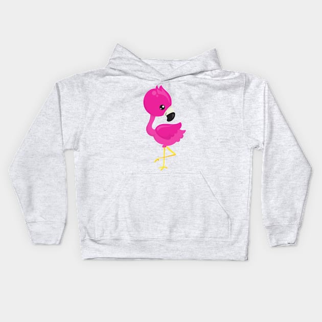 Cute Flamingo, Pink Flamingo, Baby Flamingo, Bird Kids Hoodie by Jelena Dunčević